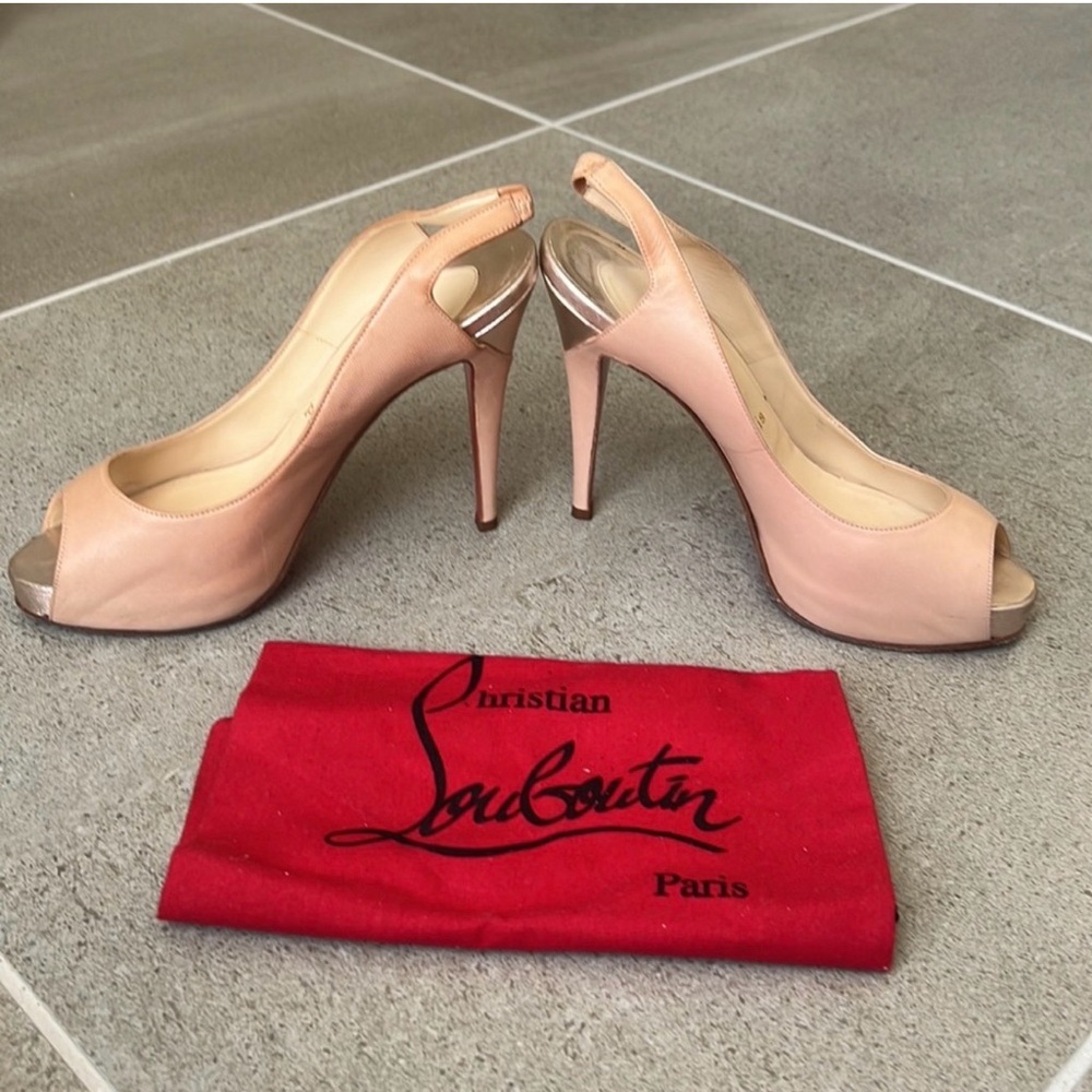 Christian Louboutin Nude Pink Peep-Toe Slingback Heels